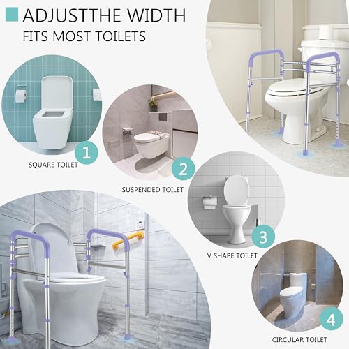 Lianjindun Toilet Safety Rails (350 lb), Adjustable Toilet Frame for Elderly, Seniors, Handicap & Disabled, Foldable Handicap Toilet Handles Fit Any Toilets（Purple） - color: Purple