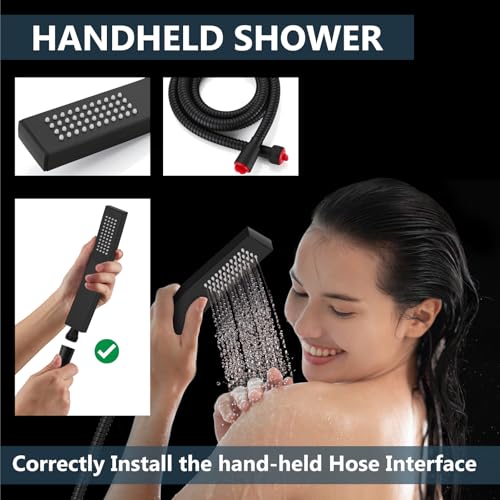 Aolemi Shower Faucet Set Rain Shower System with Handheld Spray Bathroom Shower Combo Rough-in Valve and Shower Trim Kit Included Matte Black 16 Inch Wall Mount Shower Head - color: Matte Black, size: 16 Inch Wall Mount Shower Head