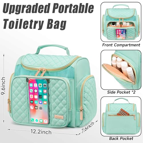 Tealari Large Toiletry Bag for Women Men,Bathroom Bag,Water Resistant Shower Bag,Makeup Bag,Portable Shower Caddy for College Dorm,Hanging Travel Toiletry Bag with Transparent Waterproof Phone Pocket - color: Green-1