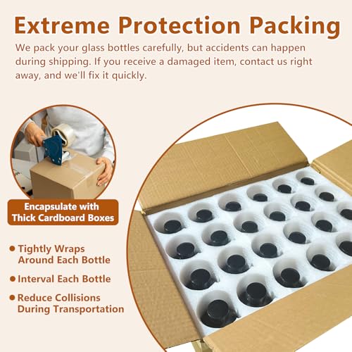 24 Pack 8oz Amber Glass Boston Round Bottles with Phenolic Polycone Caps – Airtight, Leak-Proof Brown Glass Containers for Kombucha Brewing, Storing Condiments, Essential Oils, and Homemade Solutions - size: 8oz