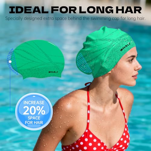 WHALE Extra Large Swim Cap Designed for Men and Women with Thick, Long Hair, Hair Extensions Or Afro-Textured Hair Long-Hair Swim Cap Highly Waterproof to Keep Hair Dry - color: Light green