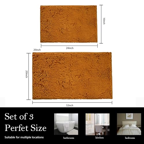 Bathroom Rugs Chenille Bath mat 2 Piece Set, Super Absorbent, PVC Non Slip Backing, Bath mats for Bathroom, Plush Shaggy, Thick, Machine Washable, Bathtub, Shower, Toilet.(Champagne) - color: Champagne, size: 16''×24''+20''×32''