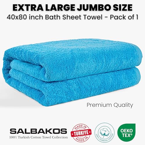 SALBAKOS Luxury 100% Turkish Cotton 40x80 in Extra Large Beach & Bath Towels | Oversized Bath Sheets | Premium Hotel Quality Thick Soft Absorbent Turkish Towel (Pack of 1, Aqua, Jumbo Bath Sheet) - color: Aqua, size: Jumbo Bath Sheet
