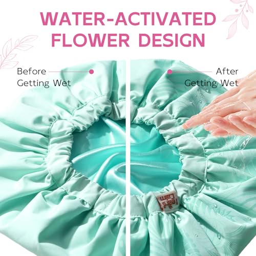 Years Calm Luxury Shower Cap for Women, Color Changing Shower Cap Reusable Waterproof, Flexi Satin Lined, Stylish Hair Cap for Shower, Washable Elastic Band Bath Cap for Long Hair, Braids(Aqua) - color: Aqua