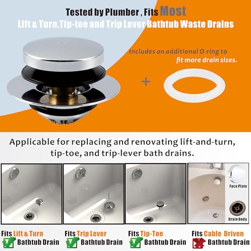 Artiwell Tub Drain, 2 in 1 Pop-up Bathtub Plug with Hair Catcher, Easy Installation Bath Drain Stopper with Strainer, Chrome Plated - color: Chrome Plated