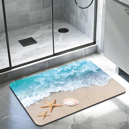 Quick Dry Bath Mat for Bathroom,Super Absorbent Beach Seashell Bath Rug Non-Slip Rubber Backing,Machine Washable Bathroom Floor Mat for Shower, Tub, Sink Area Ocean Blue 16x24 - color: Blue2, size: 1'4" x 2' (Rectangular)