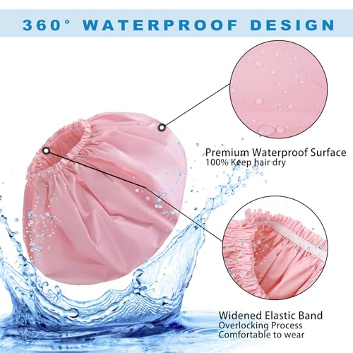 Extra Large Shower Cap 2 PCS Waterproof Shower Caps for Women, Super Jumbo Shower Cap, Reusable Super Large Bath Caps Hair Cap for Long Thick Curly Hair, Locs, Twist Braids - Black + Pink - color: Black + Pink