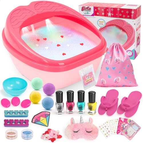 Kids Foot Spa Kit - Kids Spa Day Kit for Girls 4-12 Years. - Pedicure Foot Spa, Girls Spa Set Nails Art Salon Girl Stuff - Parties & Christmas Birthday Gifts for 7 8 9 10-12 Year Old Girl Gifts - color: Rose Red