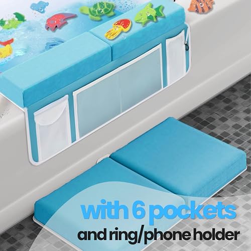 Supa Ant Bath Kneeler –8 Suction Cups & 1.5" Padding.Certified Non Toxic Bath Kneeling Pad for Bath Tub & 5 Bath Organizer. Fast Dry Baby Bath Kneeler and Elbow Rest Pad Set Blue - color: Blue With White Pockets