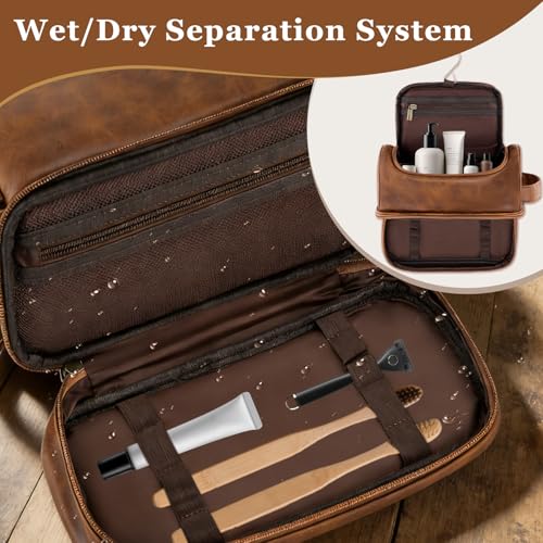 Personalized Graduation Gifts Waterproof PU Leather Toiletry Bag for Men Him, Custom Initials Mens Shaving Bag Cool Travel Essentials College Graduates Graduation Presents Light Brown L - color: Light Brown, style: L
