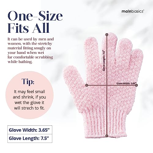 MainBasics Deep Exfoliating Bath Gloves, Pink, 1 Pair | Heavy-Textured Nylon, Shower Scrub, Dead Skin Removal, Machine Washable - color: Soft Pink