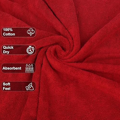 GOLD TEXTILES Luxury Wash Cloths Set of 12, Red (13x13 Inches) 100% Ring Spun Cotton, Premium Feel with High Absorbancy Ideal Washcloths for Bathroom,Salon, Spa and Gym - color: Red, size: 12 Pack 13x13