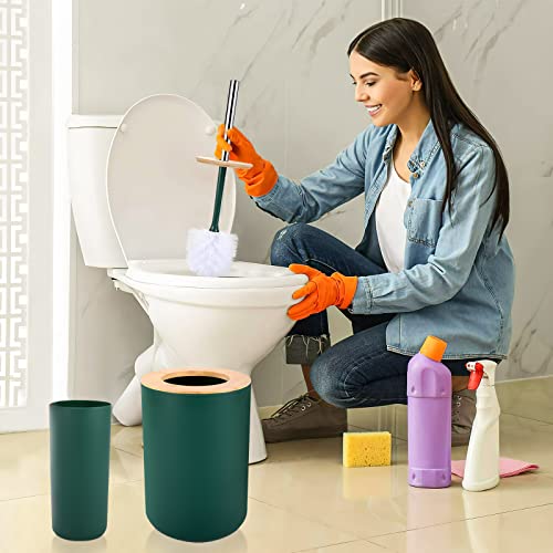SLDIYWOW 9-Piece Dark Green Bathroom Accessories Set with Trash Can, Tray, Soap Dispenser, Toothbrush Holder, Toothbrush Cup, Soap Dish, Toilet Brush and Q-tip Holders for Bathroom/Housewarming - color: Dark Green