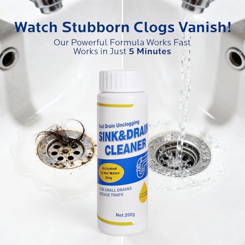 400g Drain Cleaner with 3.0 Upgraded Formula: Fast Sink & Pipe Clog Remover and Powerful Foam Powder Unclogger for Hair, Kitchen & Bathroom Use