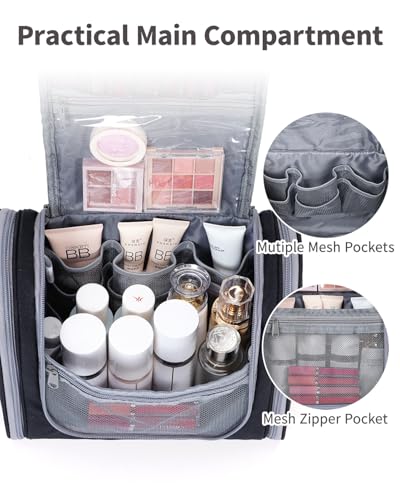 Narwey Hanging Toiletry Bag for Women Travel Makeup Bag Organizer Toiletries Bag for Cosmetics Essentials Accessories (Large, Black) - color: AB-Black, size: Large