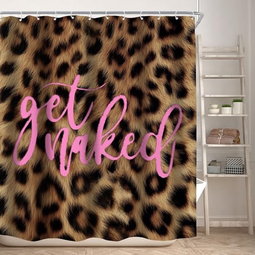 KOMLLEX Leopard Print Shower Curtain for Bathroom Decor 60Wx72H Inches Pink Get Naked Modern Funny Quotes Aesthetic Wild Simple Cheetah for Girly Women Men Fabric Waterproof Polyester 12 Pack Hooks - color: B-01leopard Pink, size: 60"W x 72"L (Pack of 1)