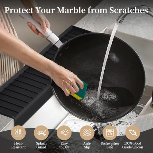 Sink Edge Protector with Suction Cup, 14" 20" 24" 30", Silicone Sink Splash Guard for Kitchen & Bathroom, Protect Countertop from Scratches, Stains, for Stainless Steel Granite Quartz - color: Black, size: 20" x 4"