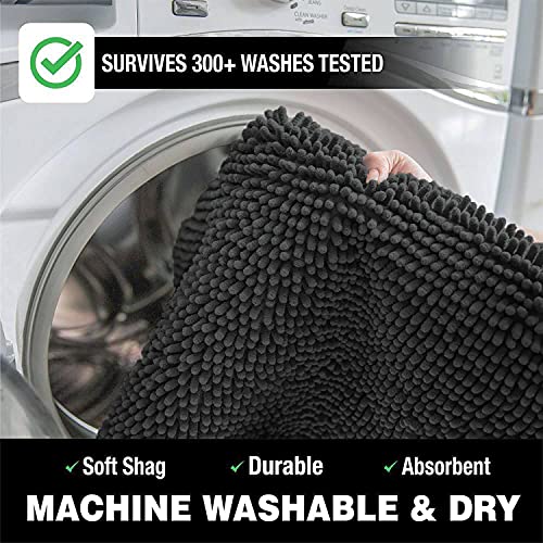LuxUrux Black Toilet Rug - Extra-Soft Plush Bath Shower Bathroom Rug,1'' Chenille Microfiber Material, Super Absorbent Shaggy Bath Rug. Machine Wash & Dry (20 x 20, Black) - color: Black, size: 20'' X 20'' U