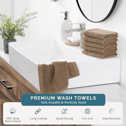 Casa Platino Washcloths Set - 6 Soft Cotton Washcloths for Bathroom - 13x13 inches - Well Stitched Edges, Softer, Highly Durable, True to Color & Fade Resistant - Ideal Wash Cloths for Body - Taupe - color: 05: Taupe, size: 6 Piece Wash Cloth