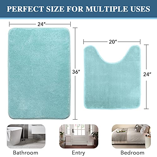 H.VERSAILTEX Bath Mat Memory Foam Set Bathroom Rug Set Flannel Velvety Bath Mat Luxury Extra Soft and Absorbent Non Slip Rugs for Bathroom/Bedroom (Curved Set 24"x 36" Plus 20"x 24"U, Eggshell Blue) - color: Eggshell Blue, size: 24" x 36" Plus 20" x 24" U