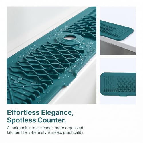 Longer Faucet Mat for Kitchen Sink Splash Guard, Kitchen Sink Mat, Kitchen Sink Splash Guard, Kitchen Sink Area Behind Faucet Mat 24*5.7inch Green - color: Green, size: 24" x 5.7"