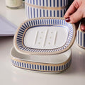 Self Draining Soap Dish, Double-Layer Bar Soap Tray, White Ceramic Soap Dish with Elegant Patterns (Style A) - color: Style a