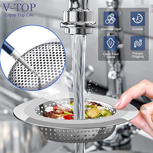 V-TOP Kitchen Drain Strainer Stopper 4 Pack, Universal 6 Inch Silicone Plug Anti-Clogging Stopper Cover, 4.5 Inch Stainless Steel Basket Strainer Food and Hair Catcher - color: 6" Blue & Green