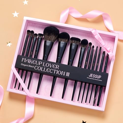 Jessup Makeup Brushes Set Jessup Make up Brushes 14Pcs Black Kabuki Foundation Eyeshadow Contour Concealer Powder Eyeliner Crease Eyebrow Blending Brush with Gift Box, T336-G - color: I-Black Gift, size: Full Brush Set