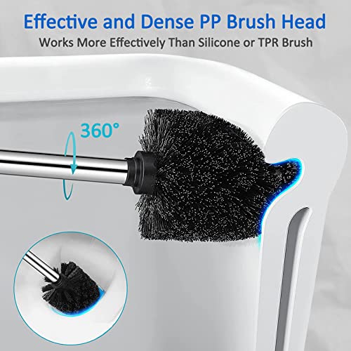 Toilet Bowl Brush and Holder, Toilet Brush with Stainless Steel Handle and Durable Bristles for Bathroom Cleaning, Automatic Closing Holder Set (Black) - color: Black