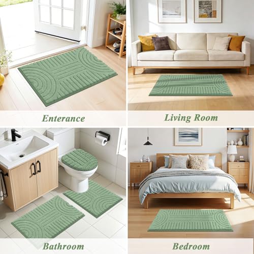 SHACOS Sage Green Microfiber Bathroom Rugs Sets 5 Piece Ultra Soft | Absorbent Bath Mat with Bath Runner, U Shape Contour Rug, Toilet Lid Cover, Non Slip Machine Washable Carpet for Bathroom - color: Sage Green
