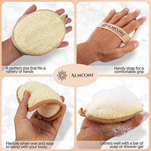 Almooni Natural Loofah Exfoliating Body Scrubber, Made with Natural Egyptian Shower Loofah Sponge, Bath Shower Loofah Sponge for Women and Men, for Face and Body That Gets You Clean - 2 Count (1 Pack) - style: Egyptian Shower Loofah Sponge