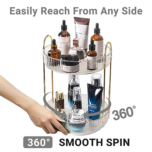 Asayuee 360 Rotating Makeup Organizer,2 Tier Large Capacity Make Up Organizers and Storage,Skincare Perfume Vanity Organizers,Bathroom Cosmetics Storage Organizer Countertop(Clear-2 Tier) - color: White, size: 2 Tier