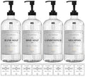 Sunrise Premium 16 OZ Clear Glass Soap Dispenser with Pump, Hand and Dish Soap Dispenser Set for Bathroom with 12 Waterproof Labels, Pack 4 - color: Black Plastic Pump - Clear Glass 4pcs