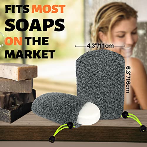 MIG4U Exfoliating Soap Bag for Shower 2 Pieces - Bar Soap Saver Pouch, Bamboo Body Scrubber Exfoliator Pocket in Travel Bathing, Grey - style: 1 exfoliation level - Grey