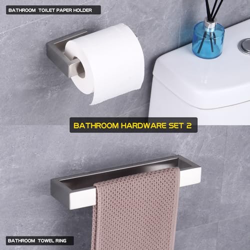 GERZWY Contemporary Stainless Steel Wall Mounted 2-Piece Bathroom Hardware Set - Towel Rings Toilet Paper Holder, Brushed Finish HG1708-2LS - color: Brushed