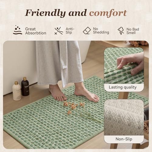 AMOAMI Unique Woven Bath Mat, Super Absorbent Non Slip Bath Mat, 20" x 32", Sage - color: Sage, size: 20" x 32"