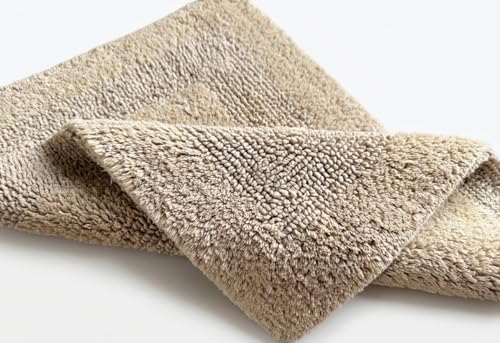 KEMA Soft 100% Cotton Linen Bath Mat 17"x24" - Regular Use Rectangular Spa Mat Rug Plush Water Absorbent, Decorative Border for Bathroom Vanity, Bathtub/Shower - Machine Washable - 1 Pack - color: Linen