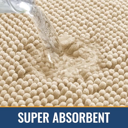 Arotive Bathroom Rugs 47x24, Extra Soft Absorbent Shaggy Chenille Bath Rugs, Machine Washable Rubber Backing Bath Mats for Bathroom Floor Tub and Shower, Home Decor Accessories, Beige - color: Beige, size: 47" X 24"