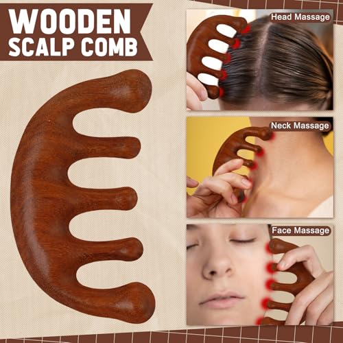 ProSuites 3 Pcs Wooden Head Scalp Massager Comb, Head Massage Tool for Relaxation Hair Gua Sha Comb - color: Wooden Color 1