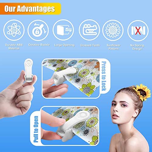Sunflower Shower Curtain Clips, Shower Splash Guard Holders, Bathtub Curtain Liner Clips for Windproof & Splash Water (White-4 Pack)