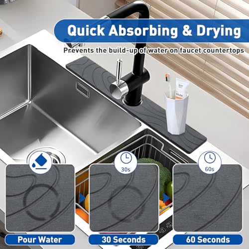 Faucet Mat for Kitchen Sink - Diatomite Quick Dry Sink Splash Guard, Super Absorbent, Kitchen Stone Sink Tray, Faucet Splash Guard for Bathroom Counter (23.62 * 3.93") - size: 23.62 * 3.93"