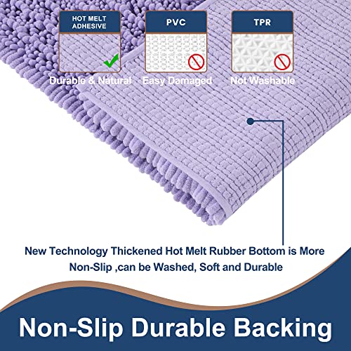FLOLEOPA Luxury Chenille Lavender Bathroom Rugs Bath Mats Sets, Extra Soft and Absorbent Bathroom Rugs Non Skid Machine Wash Dry Bath Mats（32"x20" Plus 17"x24"） - color: Lavender, size: 32"x20" Plus 17"x24"