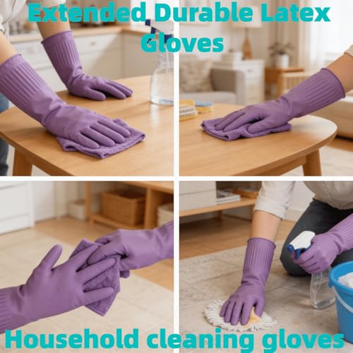 Long Rubber Waterproof Latex Household Cleaning 18inch Gloves Red Long Sleeved Heavy-duty Reusable 2Pair - color: Purple, size: Small