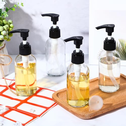 Tanlade 12 Pcs Glass Pump Bottle Dispenser 4 oz Travel Bottles with Pump Refillable Glass Containers for Toiletries Lotion Liquid Soap Shampoo Essential Oils Cosmetic Travel Accessories(Clear) - color: Clear