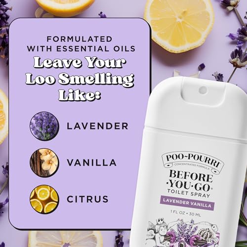 Poo-Pourri Before-You-Go Pocket Toilet Spray, Travel Essentials, Lavender Vanilla, 1 Fl Oz, Up to 50 Uses, On-The-Go Bathroom Odor Deodorizer with Essential Oils, TSA Approved Size - size: 1 Fl Oz (Pack of 1)