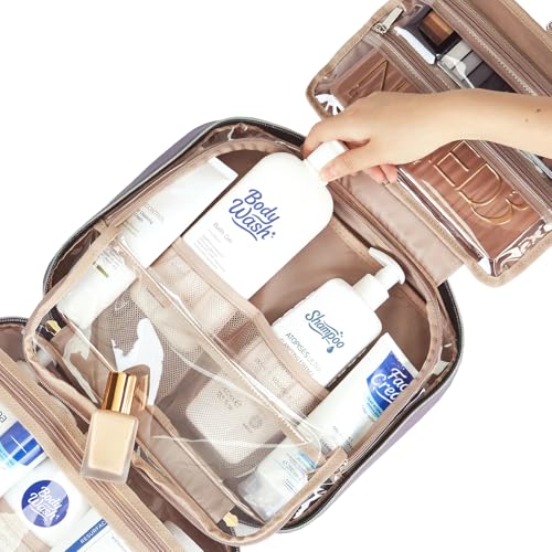 NISHEL Travel Toiletry Bag for women, Portable Hanging Organizer for Full-Sized Shampoo, Conditioner, Brushes Set, Makeup Accessories, Large Size, Purple - color: Purple, size: Large
