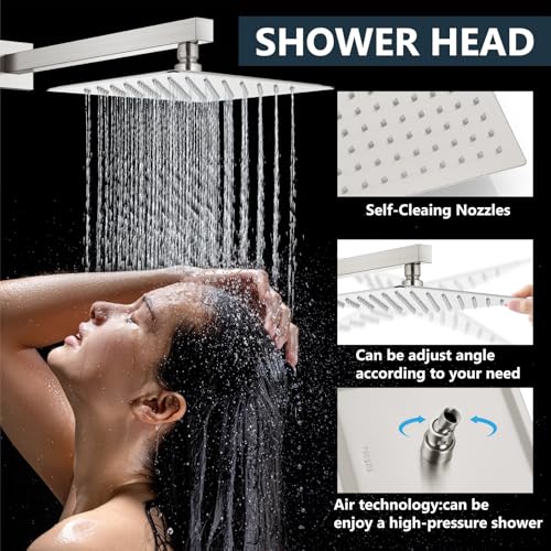 Aolemi Shower Faucet Set Rain Shower System with Handheld Spray Bathroom Shower Combo Rough-in Valve and Shower Trim Kit Included Brushed Nickel 12 Inch Wall Mount Shower Head - color: Brushed Nickel, size: 12 Inch Wall Mount Shower Head