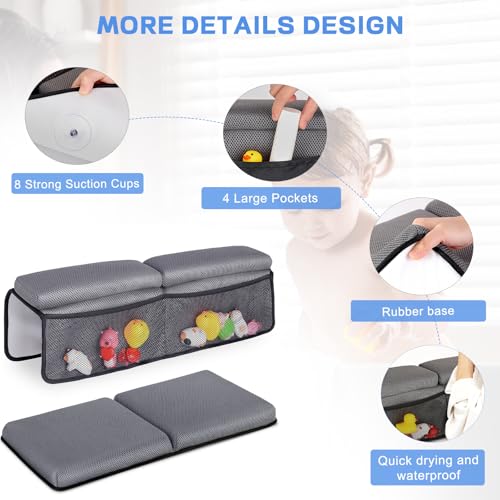 Baby Bath Kneeler and Elbow Rest Pad Set - Kneeler and Elbow Support with Memory Foam and Bath Toys Organizer - color: Gray