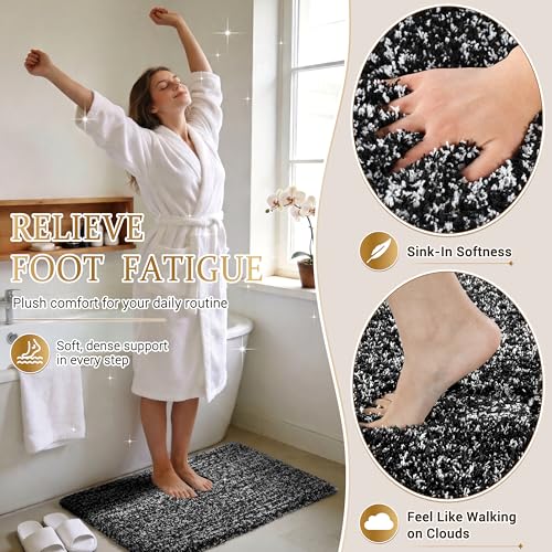 Yimobra Black and White Bathroom Rugs Non Slip Washable, Ultra Soft and Water Absorbent Bath Mats, Plush Fluffy Shower Mat Outside, Microfiber Thick Matts for Bathroom Floor/Sink, 24x17 - color: Black and White, size: 17" X 24"