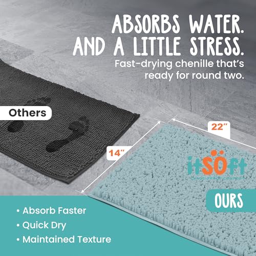 Small Chenille Bath Mats 22"x14", Plush Absorbent Bath Mats Quick Dry, Soft & Machine Washable, Non Slip Carpet for Bathroom, Thick Bathroom Rugs, Shower Restroom Rug Mat, Alfombras De Bano, Bathrugs - color: Spa Blue, size: 22" x 14" (Rectangular)